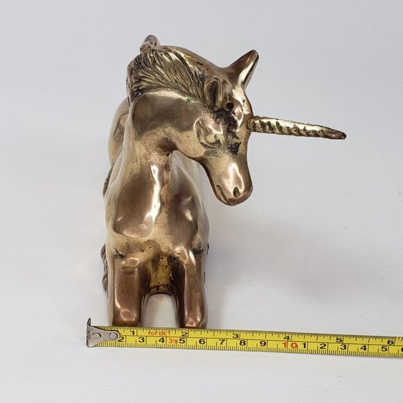 Vintage Large Solid Brass UNICORN Sculpture Laying Down Mythical Regency - Picture 11 of 12